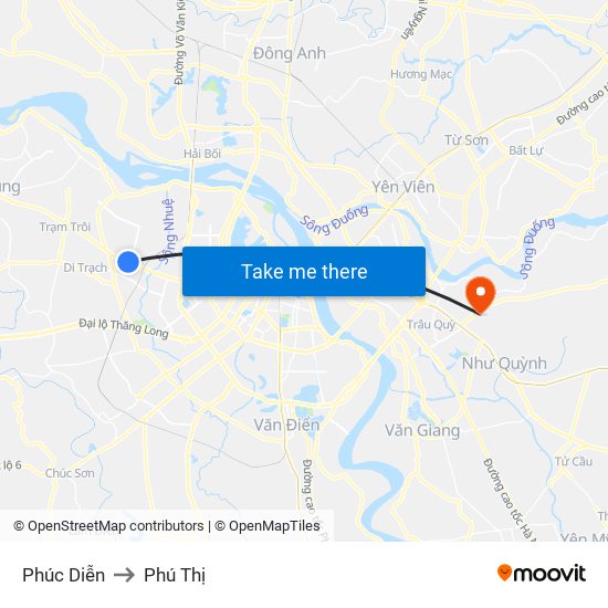 Phúc Diễn to Phú Thị map