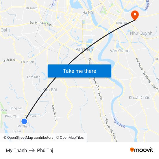 Mỹ Thành to Phú Thị map