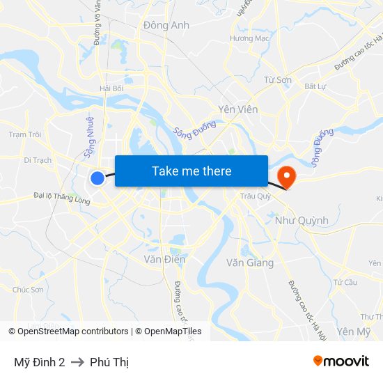 Mỹ Đình 2 to Phú Thị map