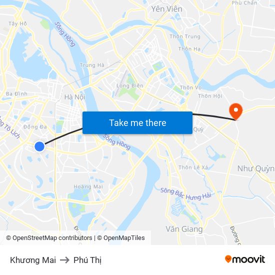 Khương Mai to Phú Thị map