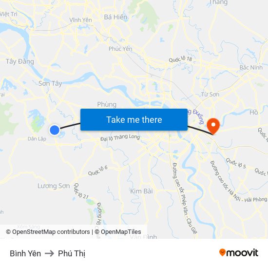 Bình Yên to Phú Thị map
