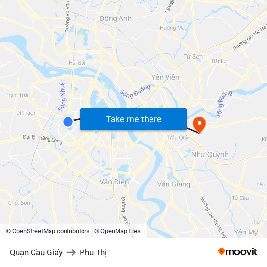 Quận Cầu Giấy to Phú Thị map