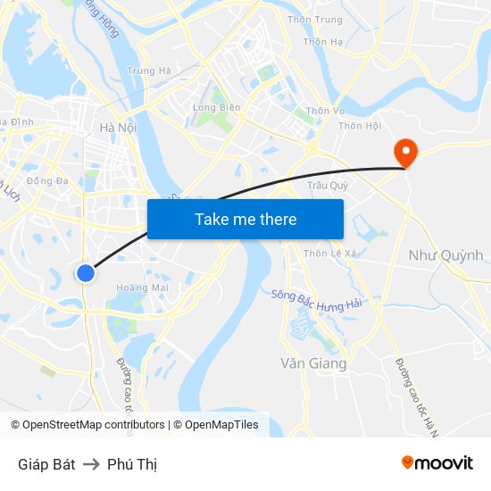Giáp Bát to Phú Thị map