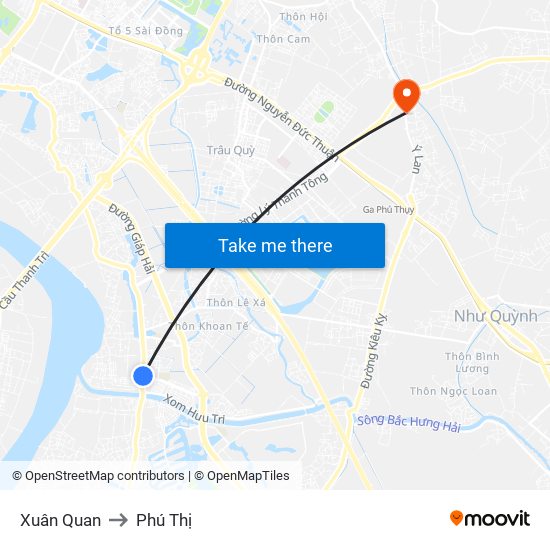 Xuân Quan to Phú Thị map