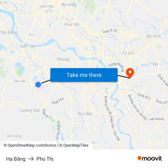 Hạ Bằng to Phú Thị map