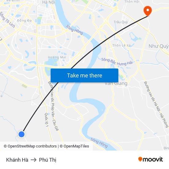 Khánh Hà to Phú Thị map