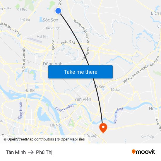Tân Minh to Phú Thị map
