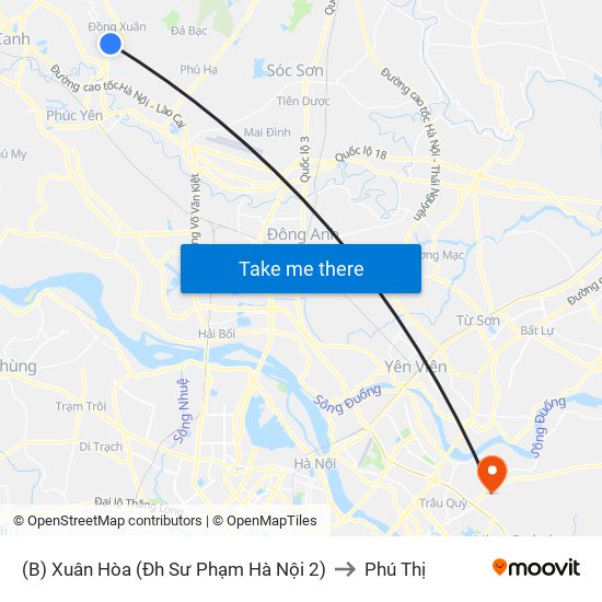 (B) Xuân Hòa (Đh Sư Phạm Hà Nội 2) to Phú Thị map