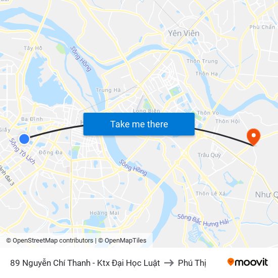 89 Nguyễn Chí Thanh - Ktx Đại Học Luật to Phú Thị map