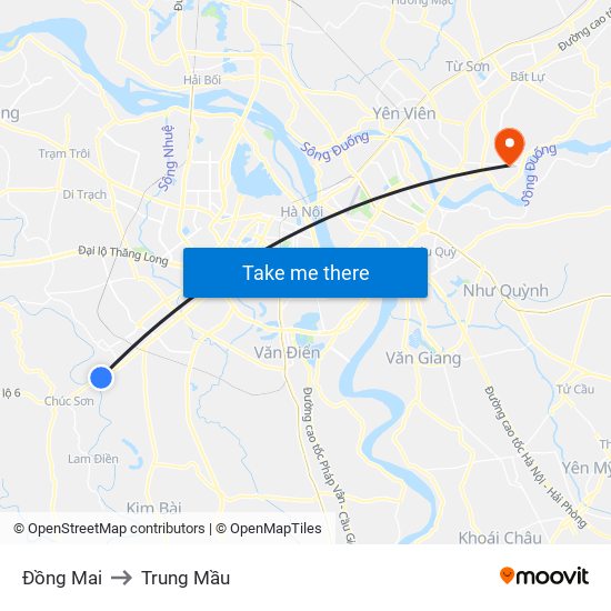 Đồng Mai to Trung Mầu map