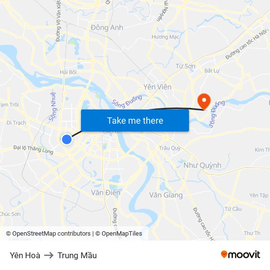 Yên Hoà to Trung Mầu map