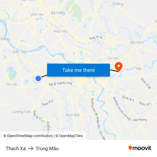 Thạch Xá to Trung Mầu map