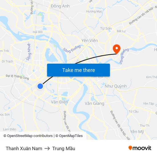 Thanh Xuân Nam to Trung Mầu map