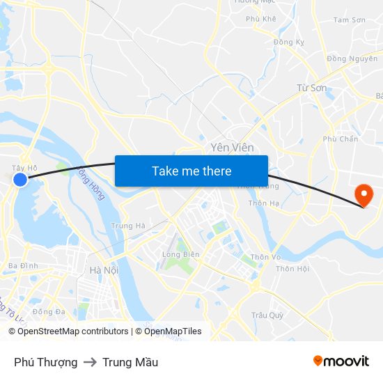 Phú Thượng to Trung Mầu map