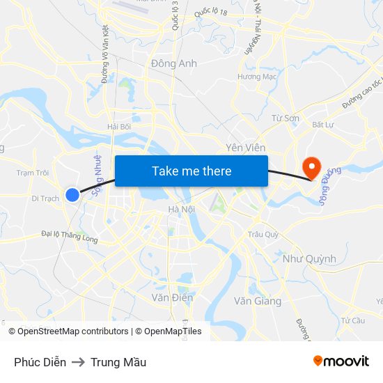 Phúc Diễn to Trung Mầu map