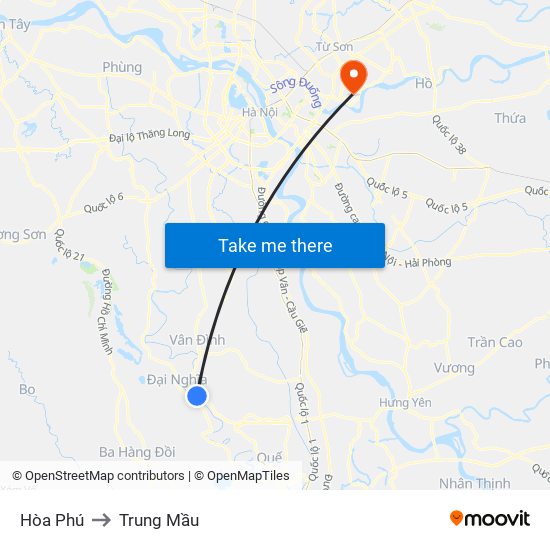 Hòa Phú to Trung Mầu map