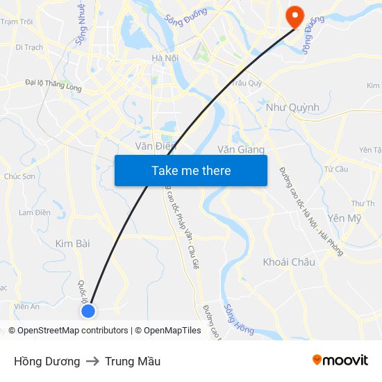 Hồng Dương to Trung Mầu map