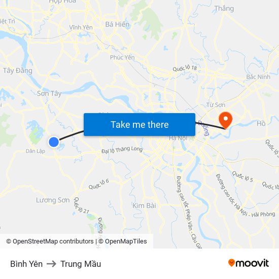 Bình Yên to Trung Mầu map