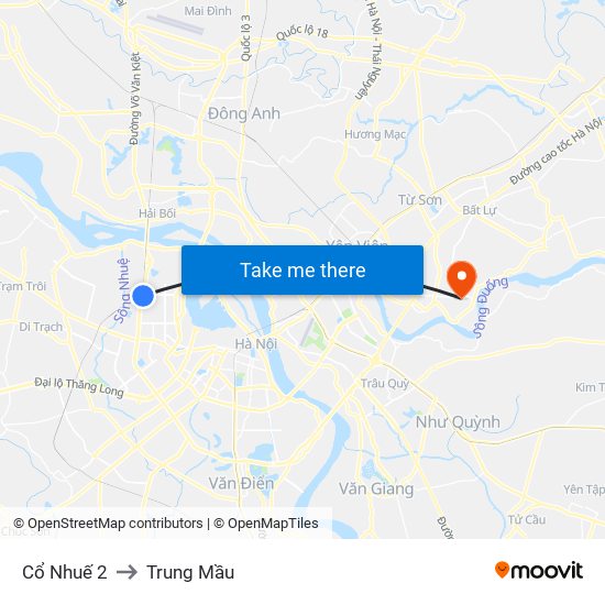 Cổ Nhuế 2 to Trung Mầu map