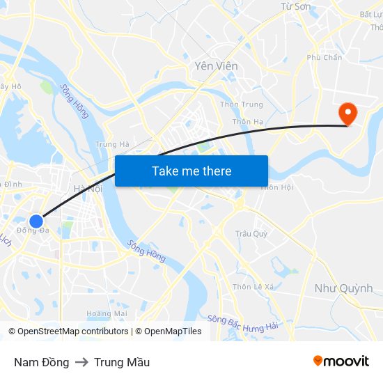 Nam Đồng to Trung Mầu map