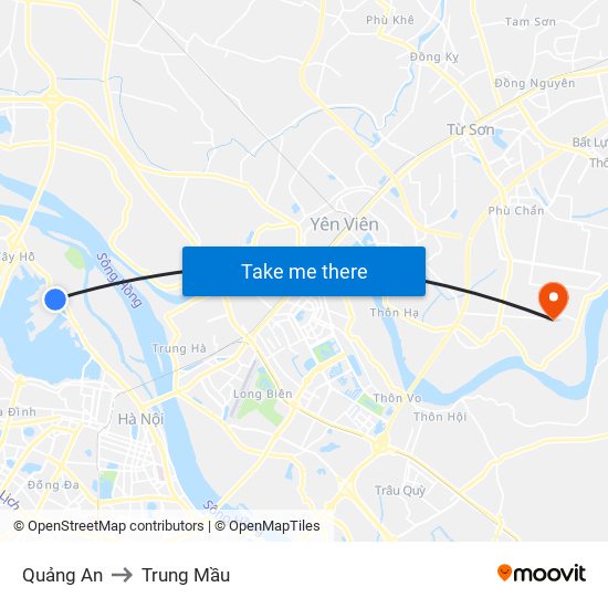 Quảng An to Trung Mầu map