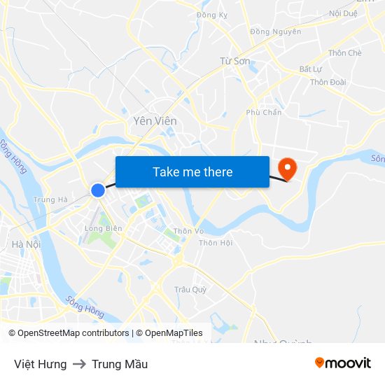 Việt Hưng to Trung Mầu map