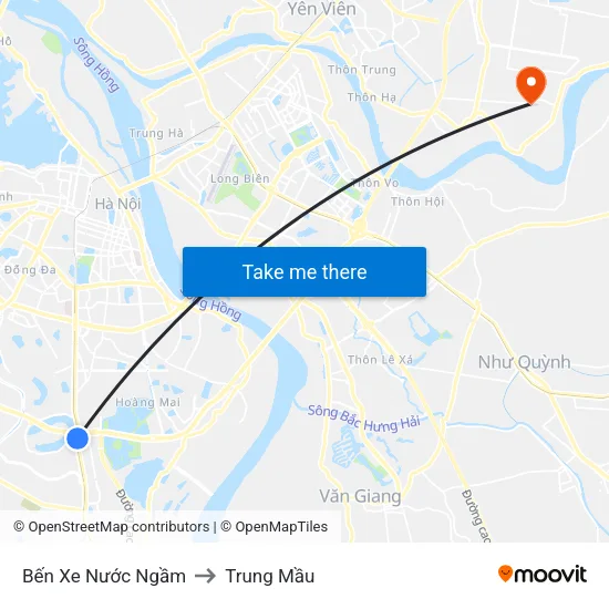 Bến Xe Nước Ngầm to Trung Mầu map