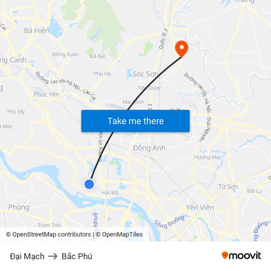 Đại Mạch to Bắc Phú map