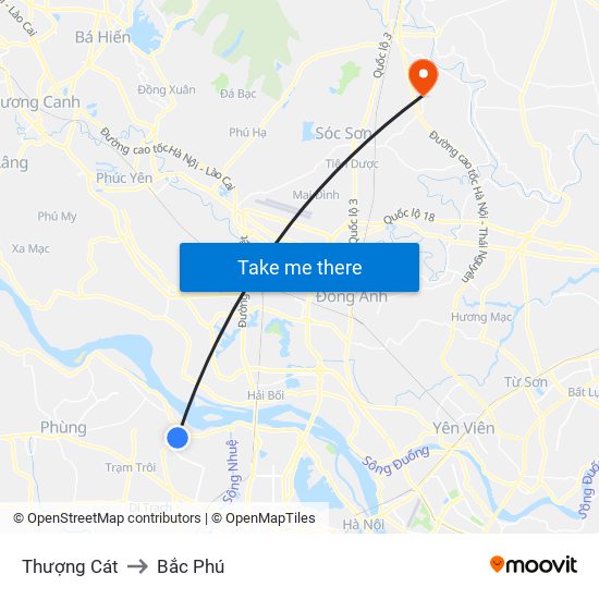 Thượng Cát to Bắc Phú map