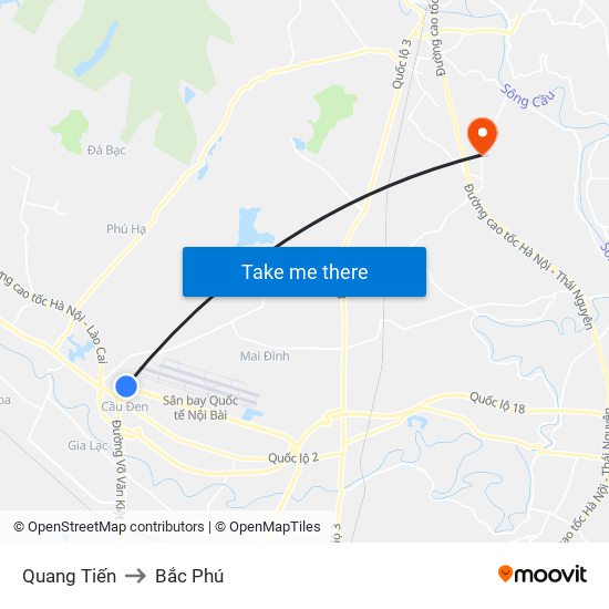 Quang Tiến to Bắc Phú map