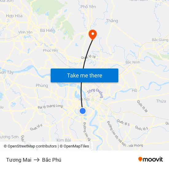 Tương Mai to Bắc Phú map