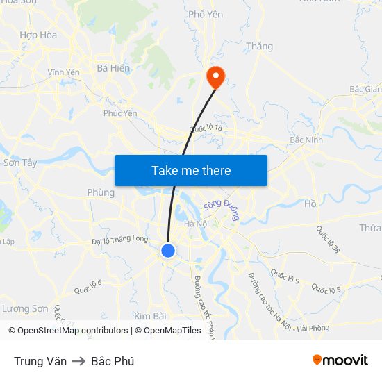 Trung Văn to Bắc Phú map