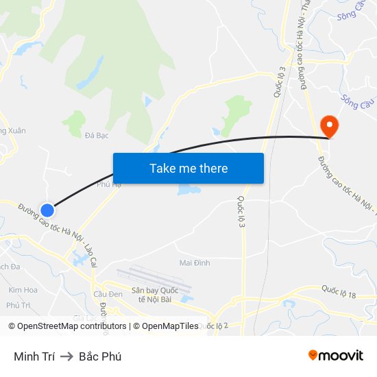 Minh Trí to Bắc Phú map