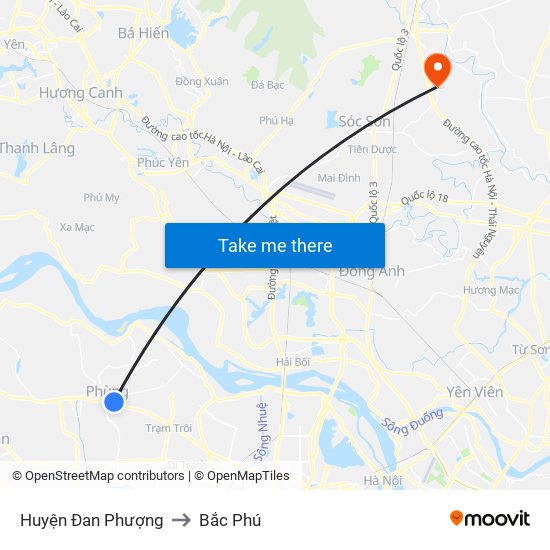 Huyện Đan Phượng to Bắc Phú map