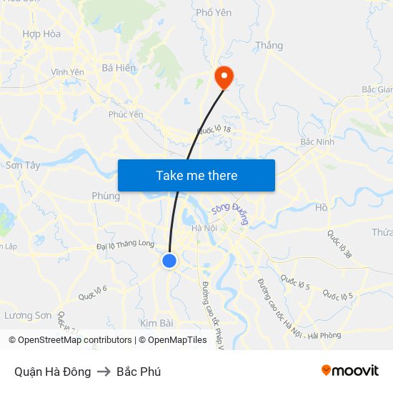 Quận Hà Đông to Bắc Phú map