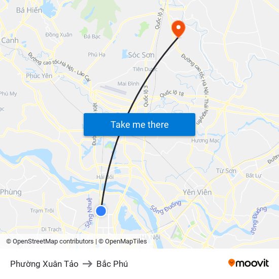 Phường Xuân Tảo to Bắc Phú map