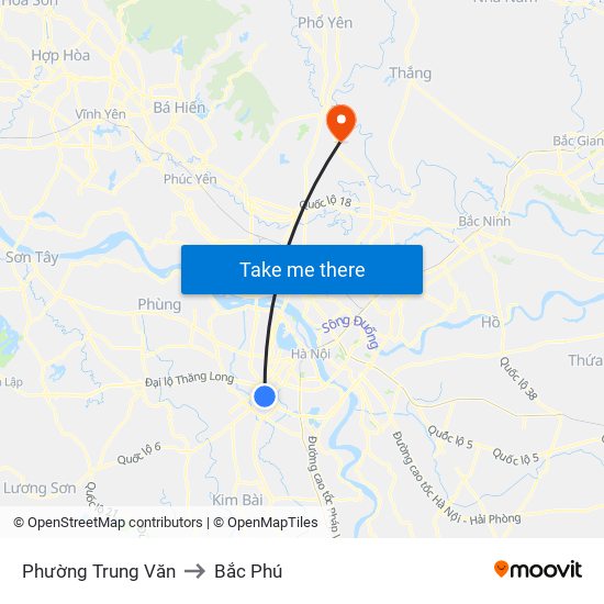 Phường Trung Văn to Bắc Phú map