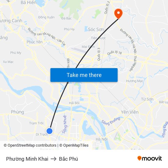 Phường Minh Khai to Bắc Phú map