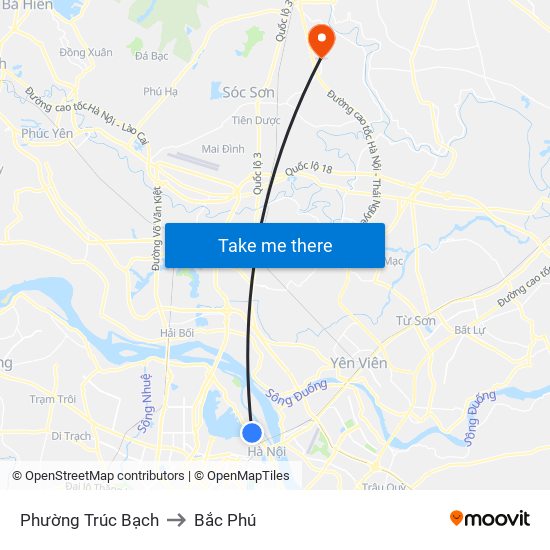 Phường Trúc Bạch to Bắc Phú map