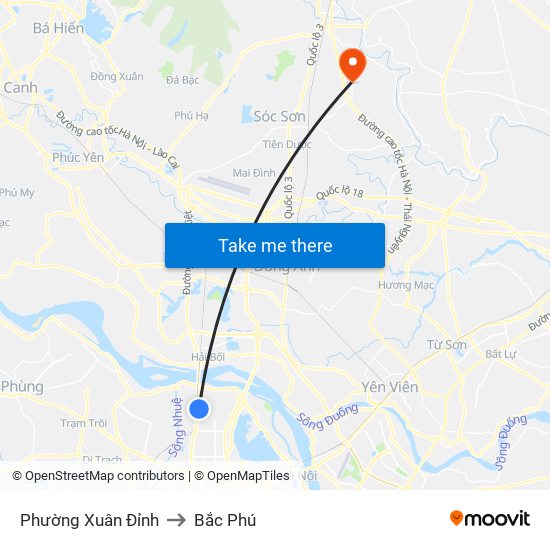 Phường Xuân Đỉnh to Bắc Phú map