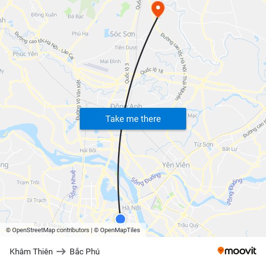 Khâm Thiên to Bắc Phú map