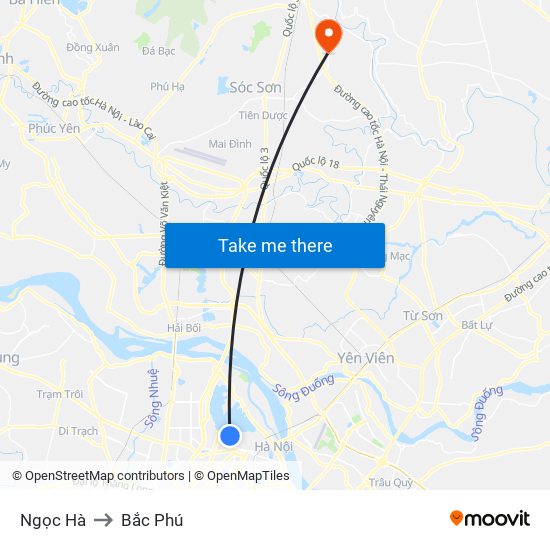 Ngọc Hà to Bắc Phú map