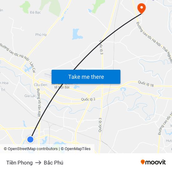 Tiền Phong to Bắc Phú map