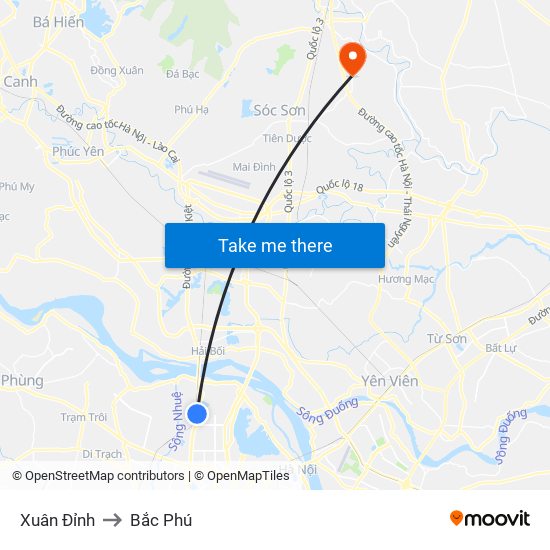 Xuân Đỉnh to Bắc Phú map