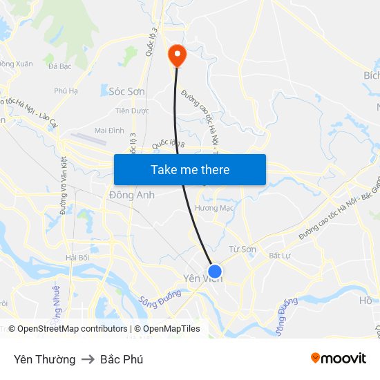 Yên Thường to Bắc Phú map