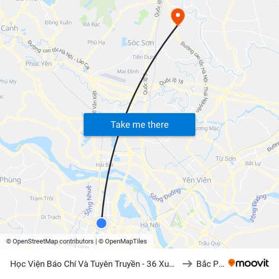 Học Viện Báo Chí Và Tuyên Truyền - 36 Xuân Thủy to Bắc Phú map