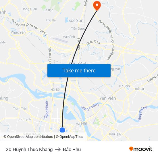 20 Huỳnh Thúc Kháng to Bắc Phú map