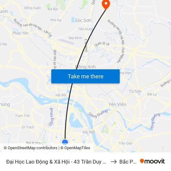 Đại Học Lao Động & Xã Hội - 43 Trần Duy Hưng to Bắc Phú map