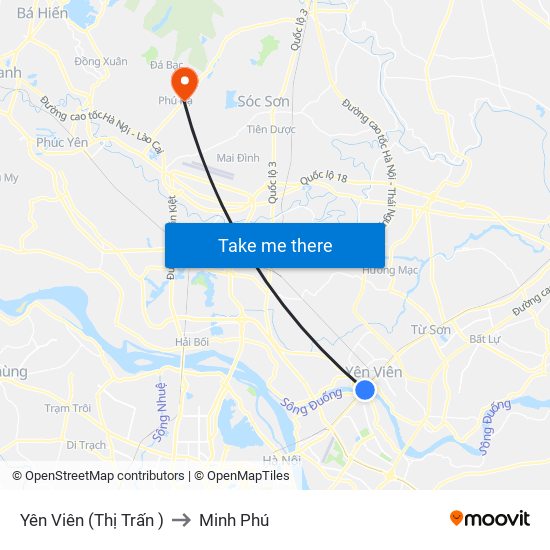 Yên Viên (Thị Trấn ) to Minh Phú map