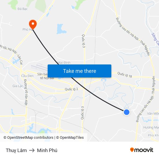 Thuỵ Lâm to Minh Phú map